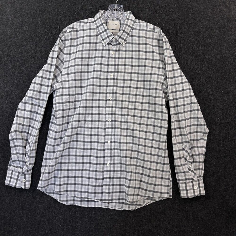 Billy Reid Shirt Men's Large Gray Plaid Button Down Cotton Slim Fit Italy